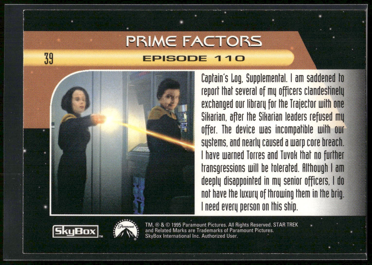 1995 SkyBox Star Trek: Voyager Season One Series Two #39 Prime Factors