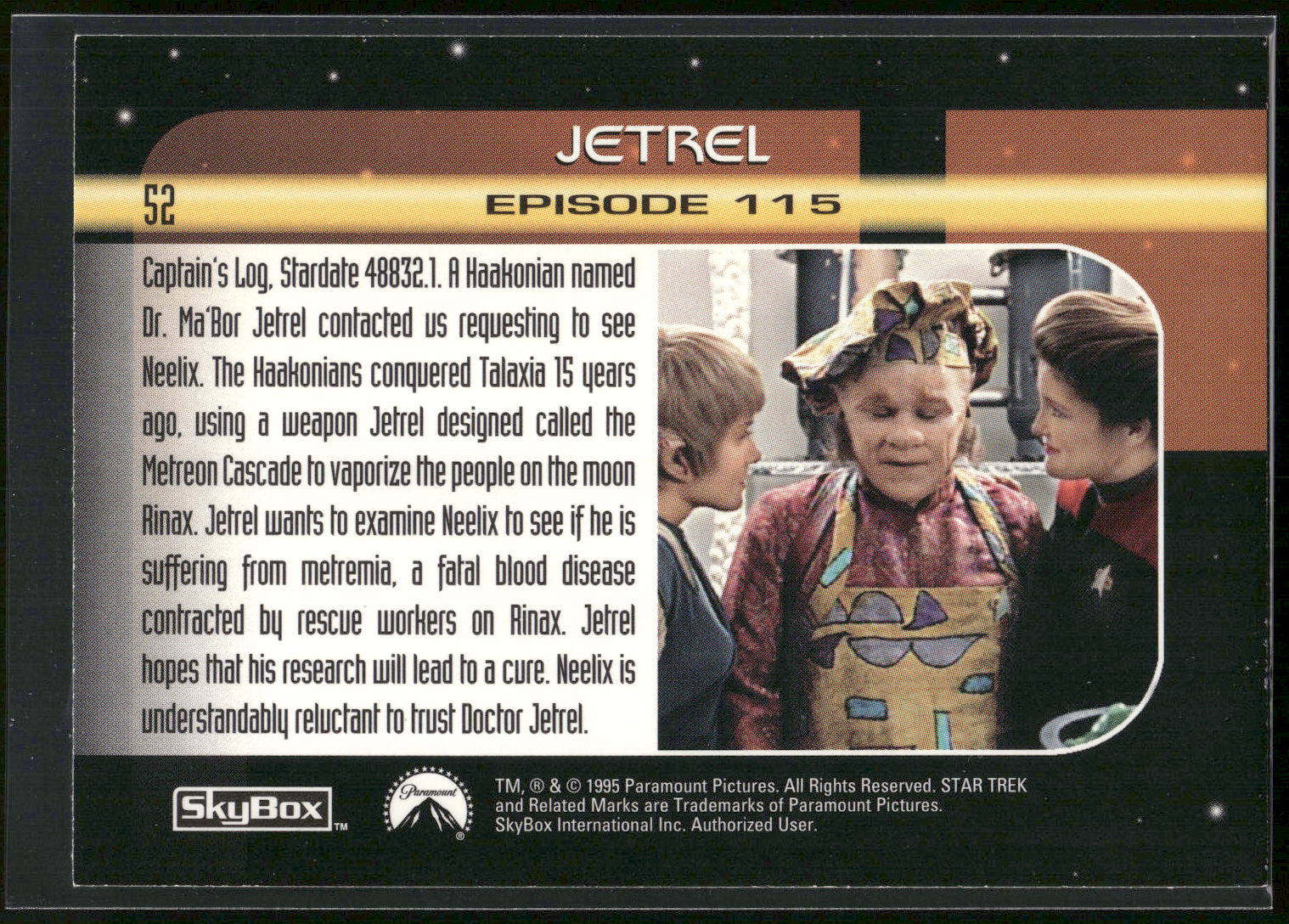 1995 SkyBox Star Trek: Voyager Season One Series Two #52 Jetrel