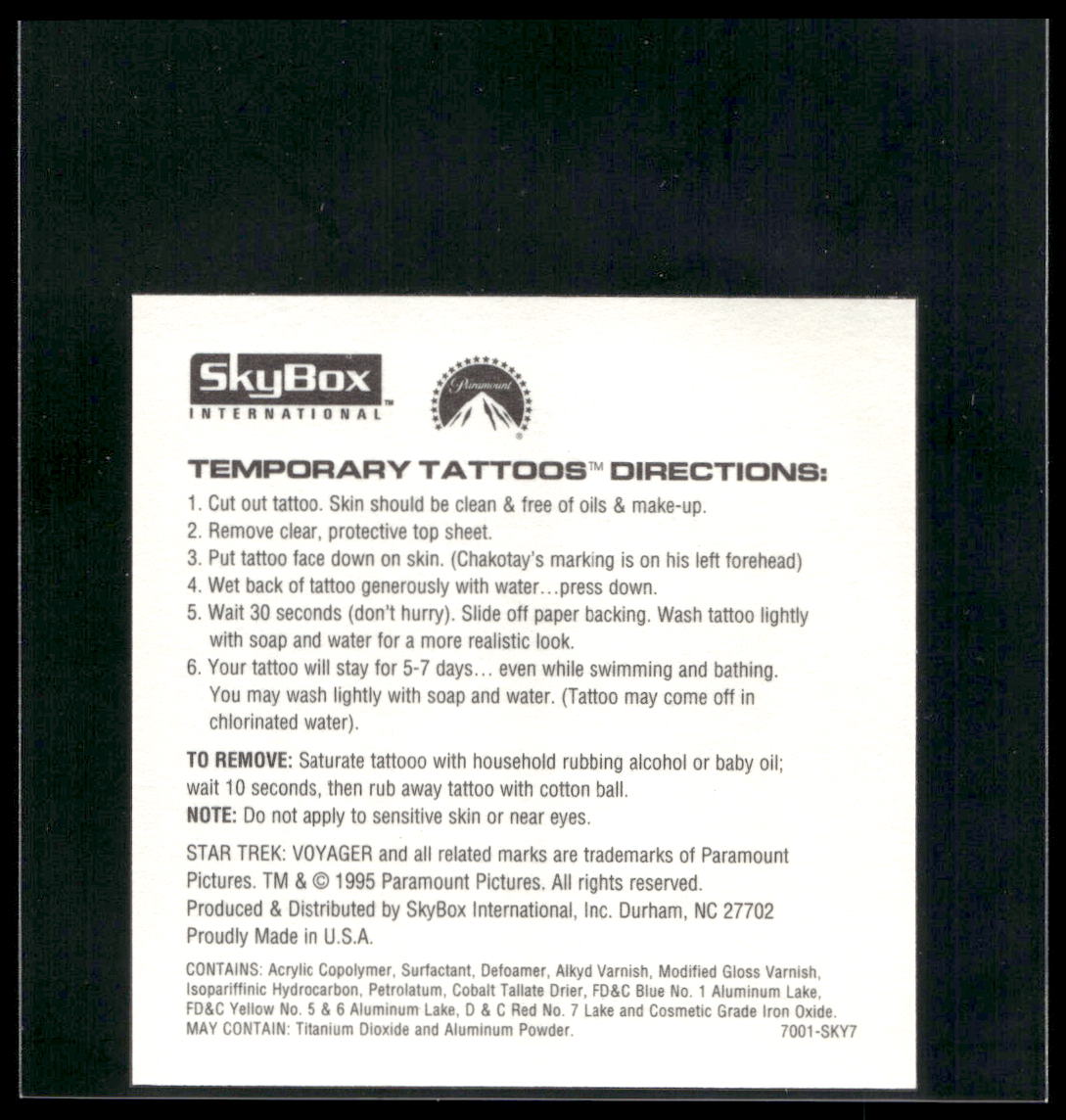 1995 SkyBox Star Trek: Voyager Season One Series Two Chakotay Temporary Tattoo