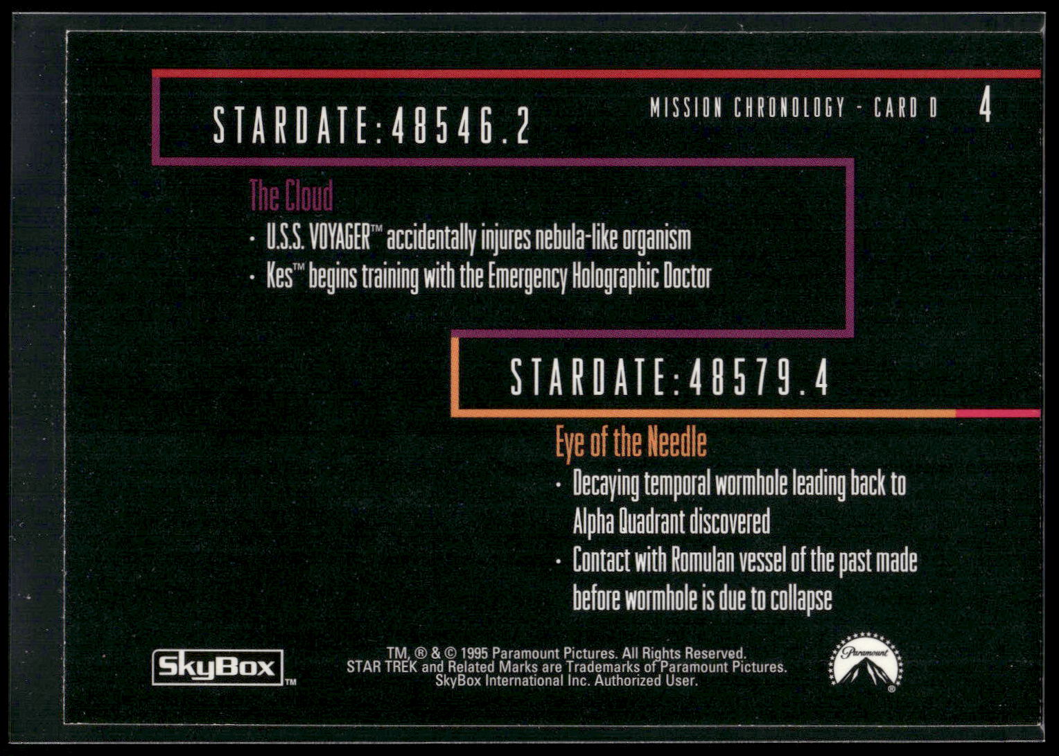 1995 SkyBox Star Trek: Voyager Season One Series Two #4 Mission