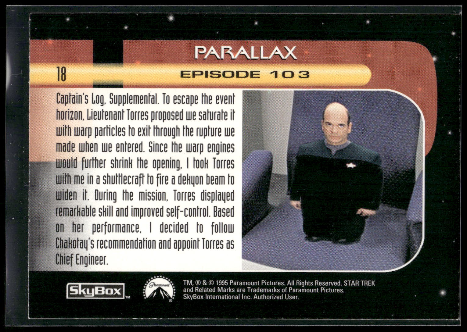 1995 SkyBox Star Trek: Voyager Season One Series Two #18 Parallax