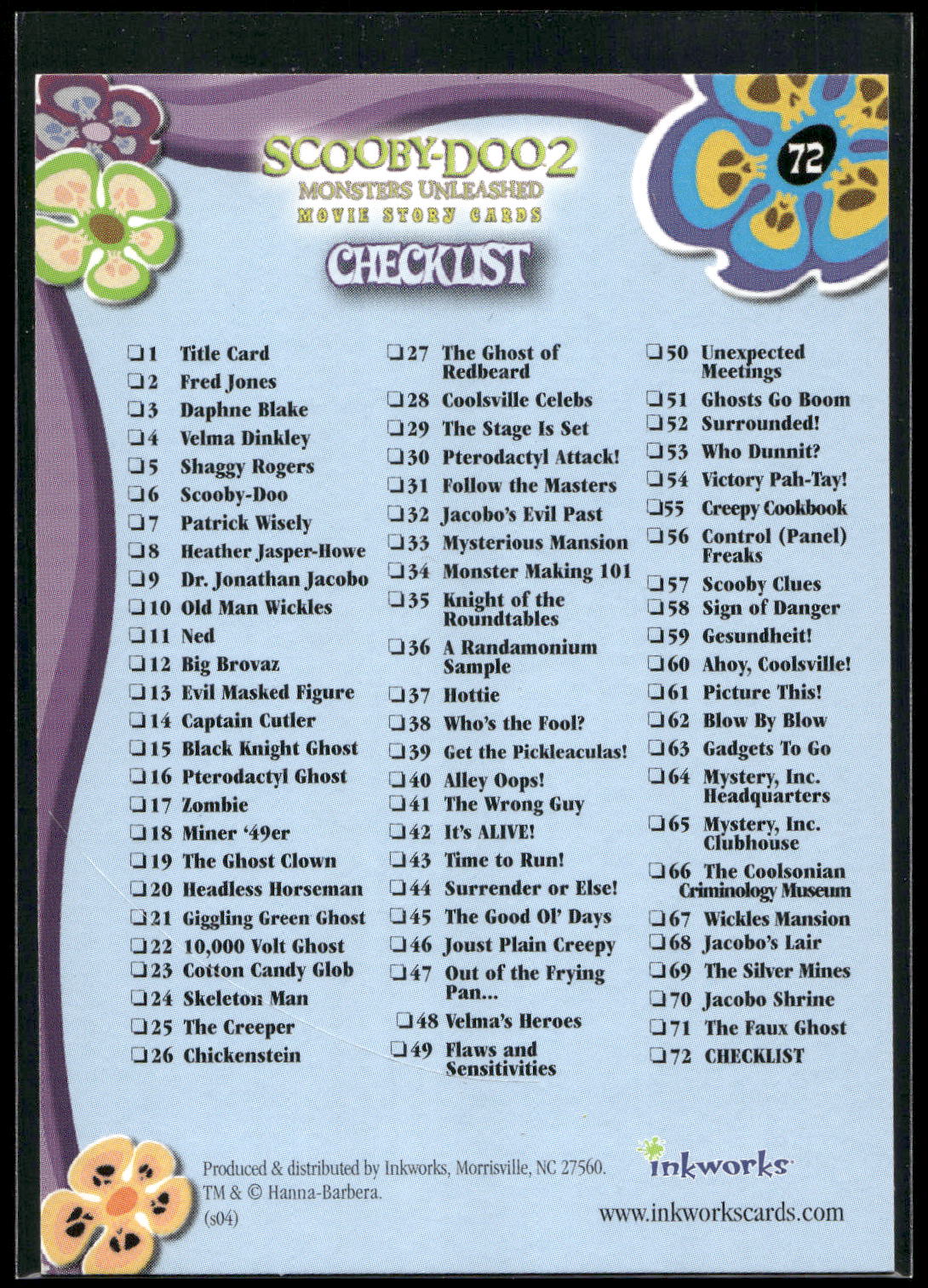 2004 Inkworks Scooby-Doo 2: Monsters Unleashed #72 Checklist