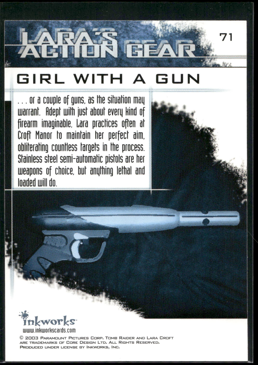 2003 Inkworks Tomb Raider: The Cradle of Life #71 Girl With a Gun