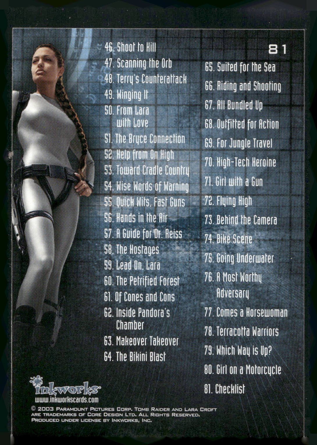 2003 Inkworks Tomb Raider: The Cradle of Life #81 Checklist