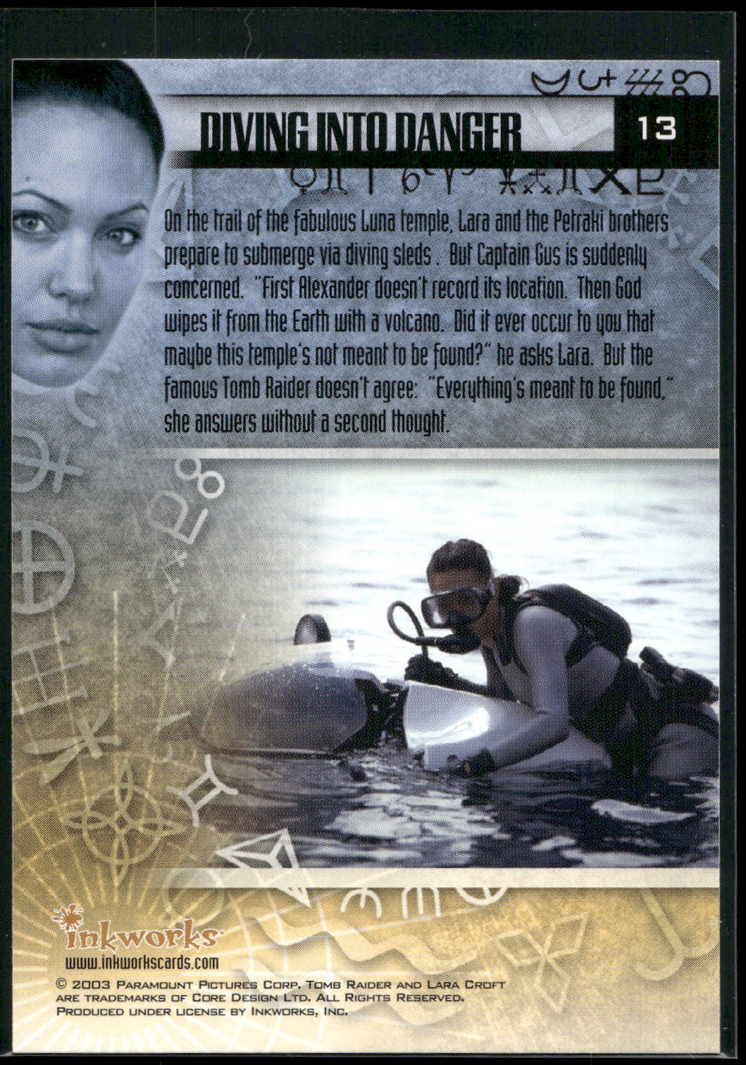 2003 Inkworks Tomb Raider: The Cradle of Life #13 Diving into Danger