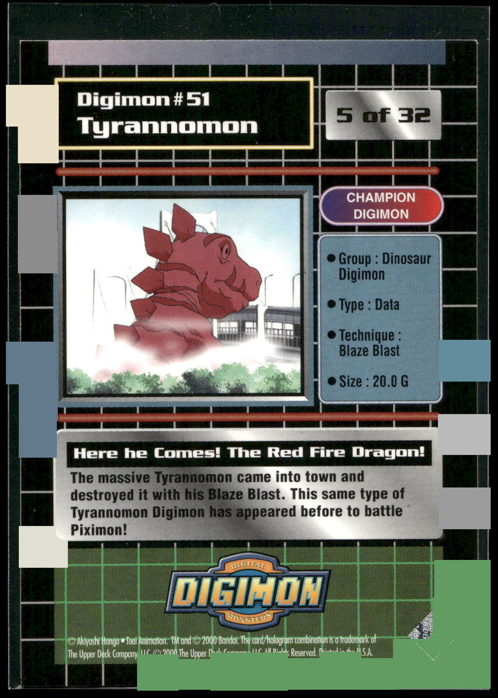 2000 Upper Deck Digimon Series 2 #5of32 51 Tyrannomon