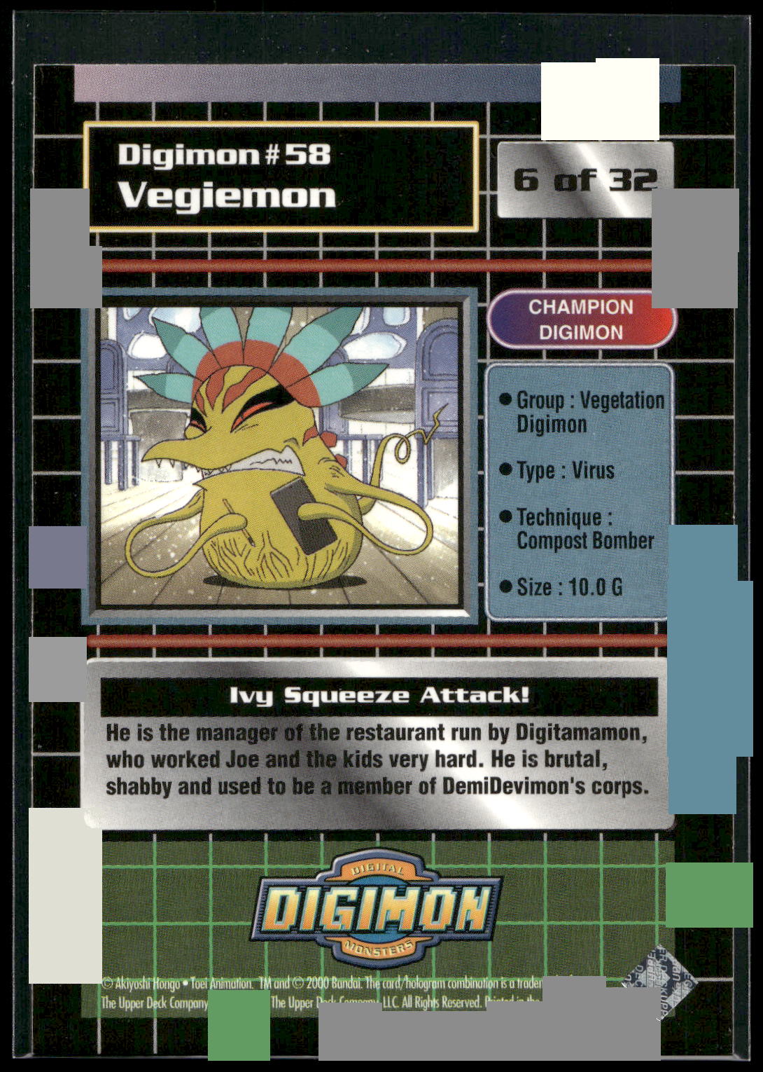 2000 Upper Deck Digimon Series 2 #6of32 58 Vegiemon