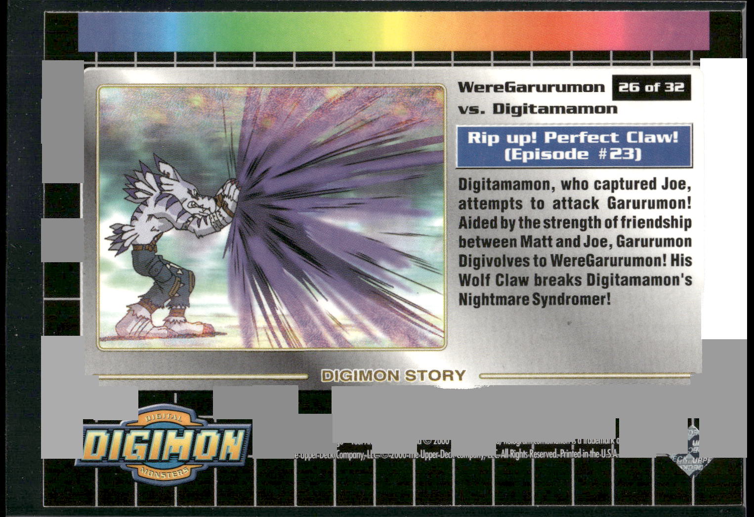 2000 Upper Deck Digimon Series 2 #26of32 WereGarurumon vs. Digtamamon