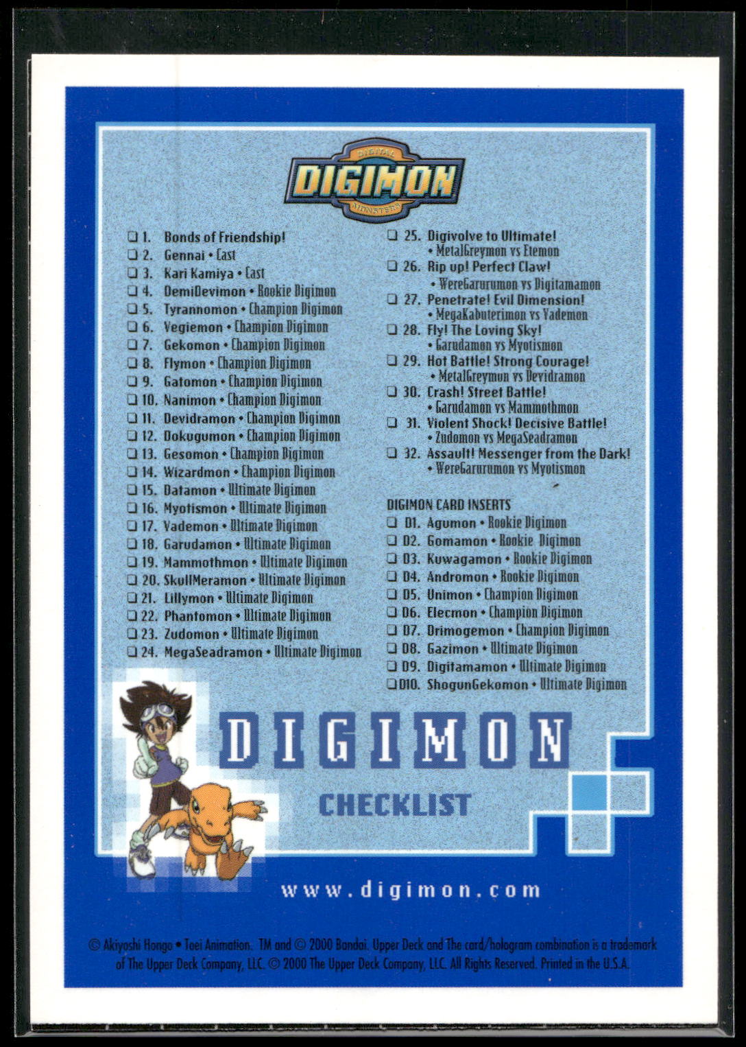 2000 Upper Deck Digimon Series 2 #32of32 WereGarurumon vs. Myotismon