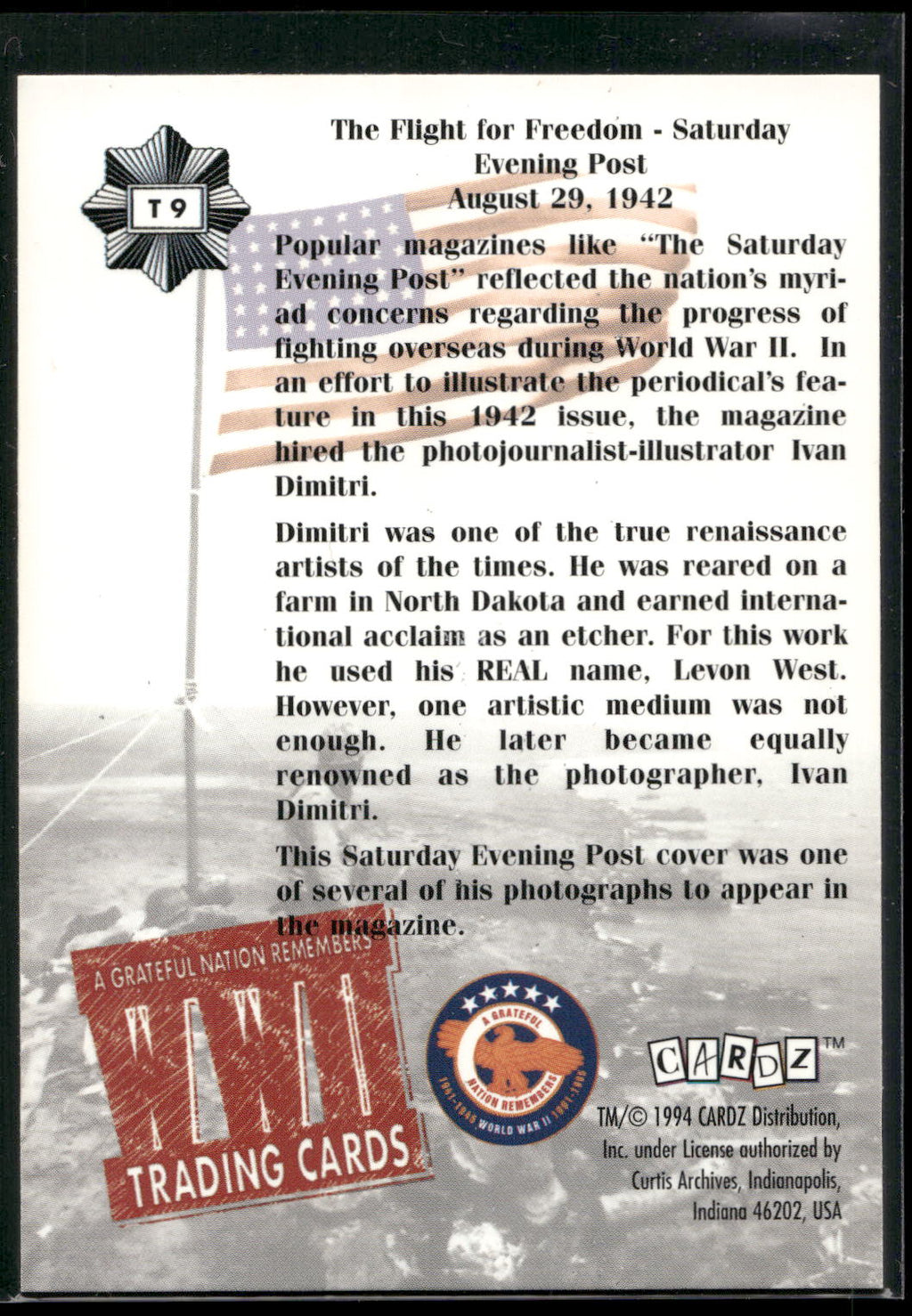 1994 Cardz World War II #T9 Saturday Evening Post - 8/29/42 Tekchrome