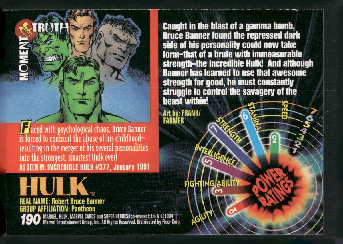 1994 Fleer Marvel Universe #190 Hulk