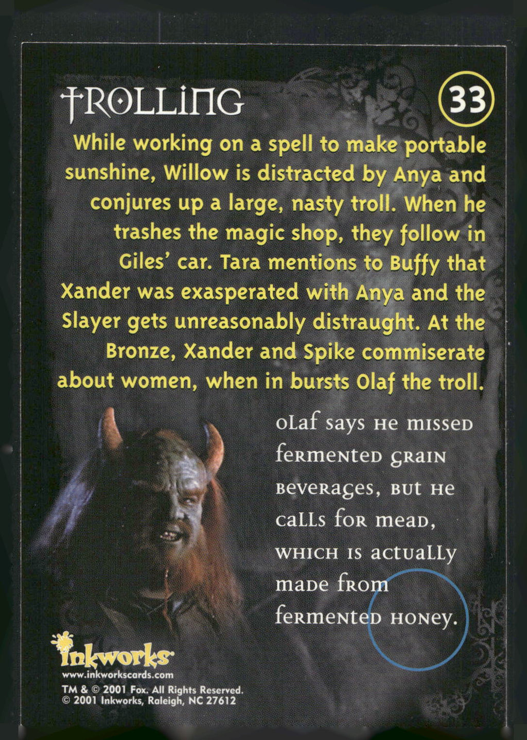 2001 Inkworks Buffy the Vampire Slayer Season 5 #33 Trolling