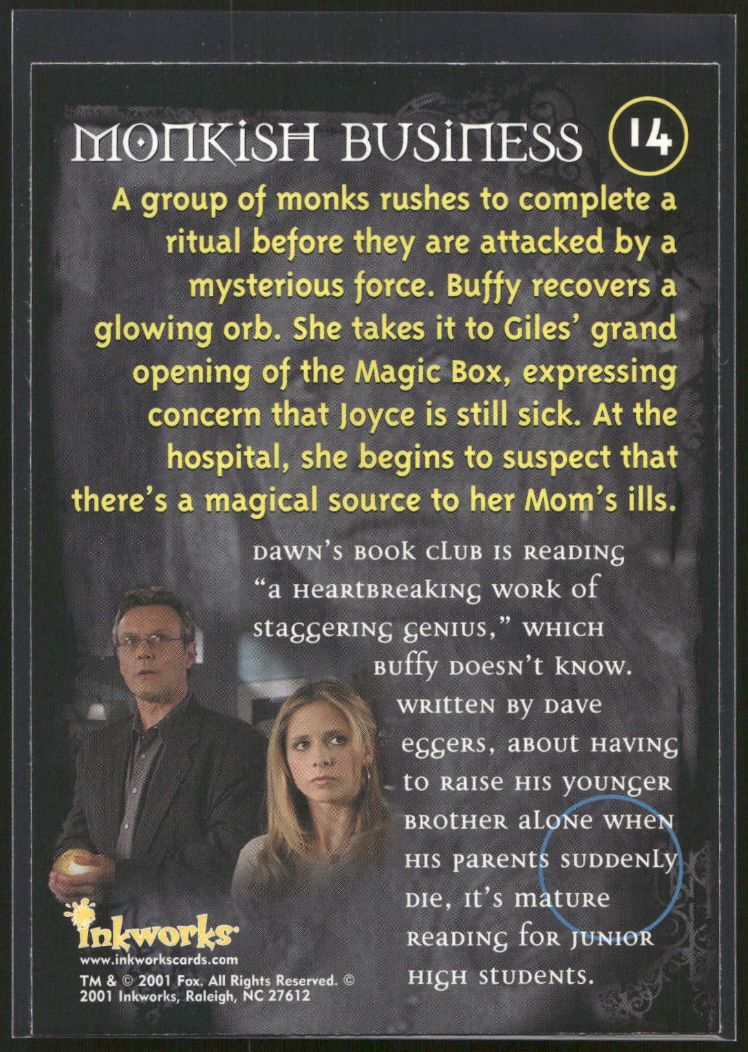 2001 Inkworks Buffy the Vampire Slayer Season 5 #14 Monkish Business