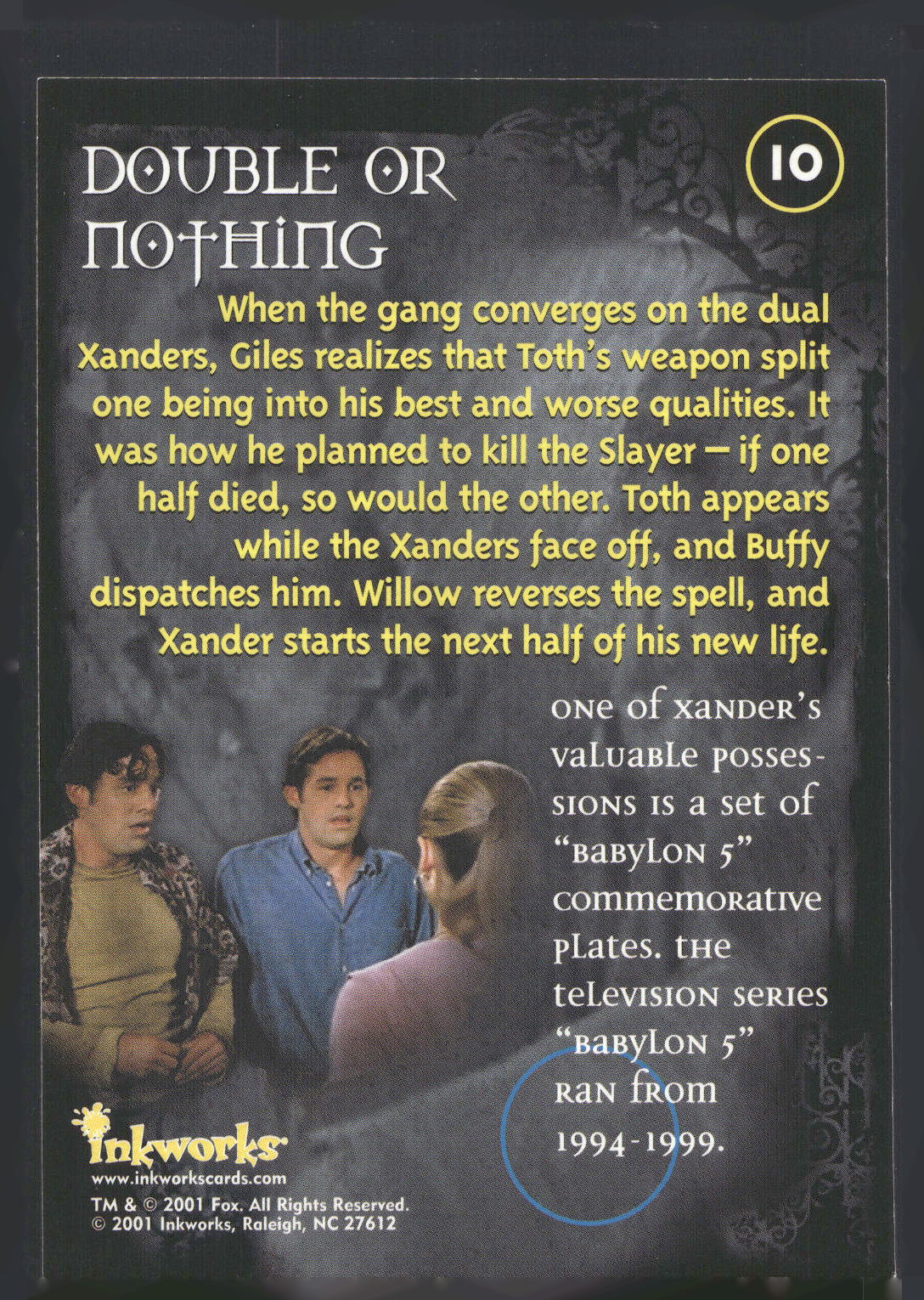 2001 Inkworks Buffy the Vampire Slayer Season 5 #10 Double or Nothing