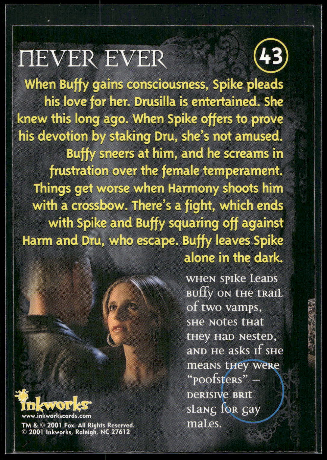 2001 Inkworks Buffy the Vampire Slayer Season 5 #43 Never Ever