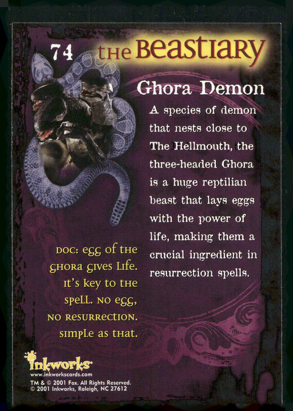 2001 Inkworks Buffy the Vampire Slayer Season 5 #74 Ghora Demon