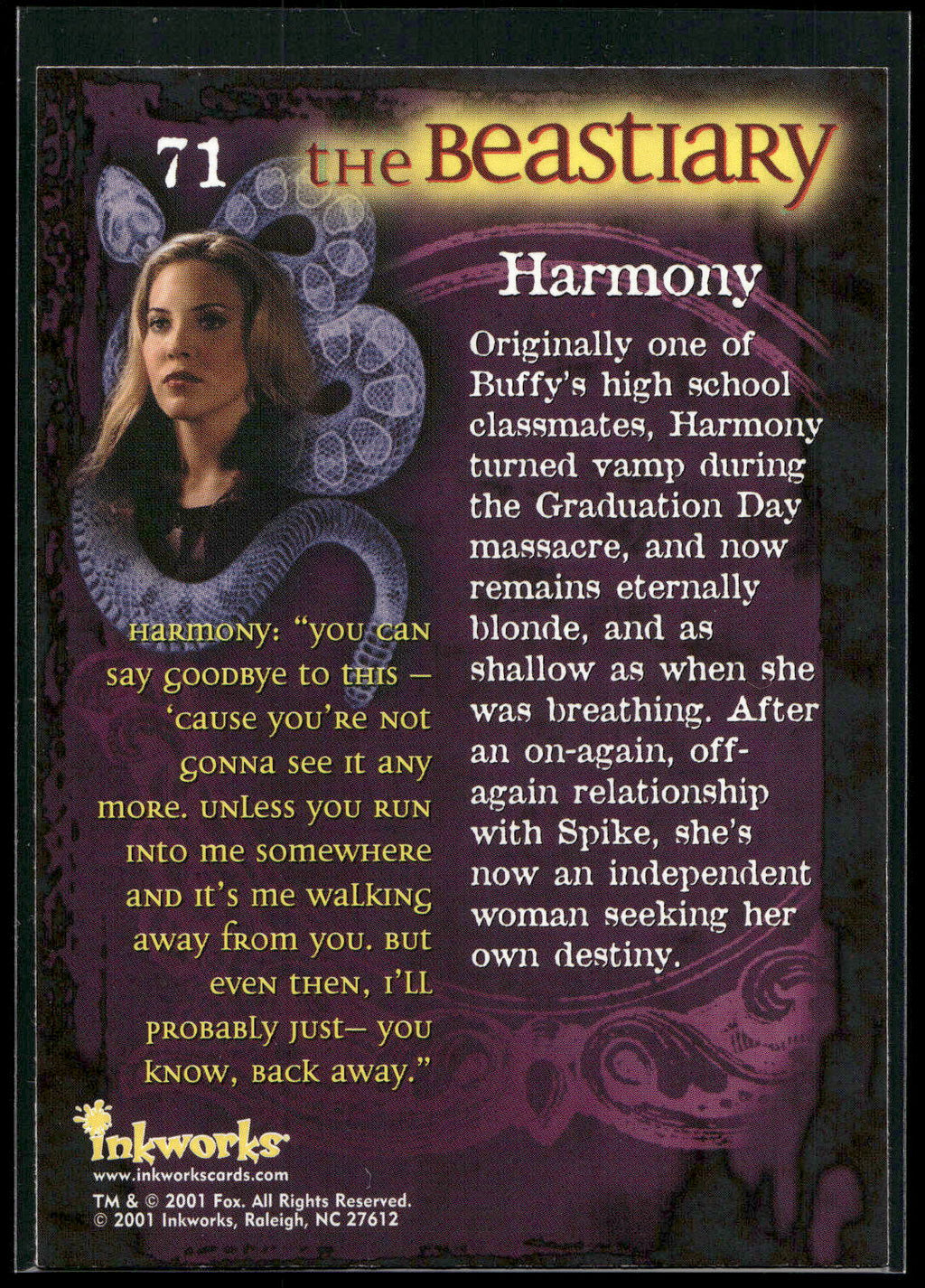 2001 Inkworks Buffy the Vampire Slayer Season 5 #71 Harmony