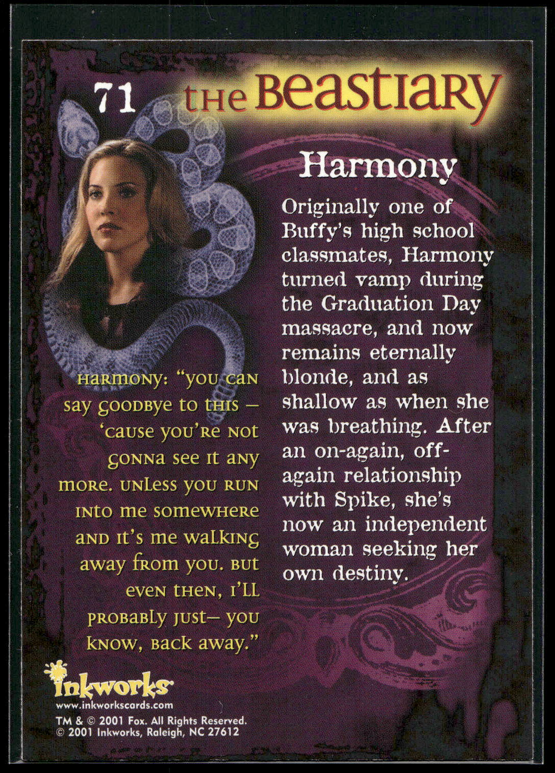 2001 Inkworks Buffy the Vampire Slayer Season 5 #71 Harmony