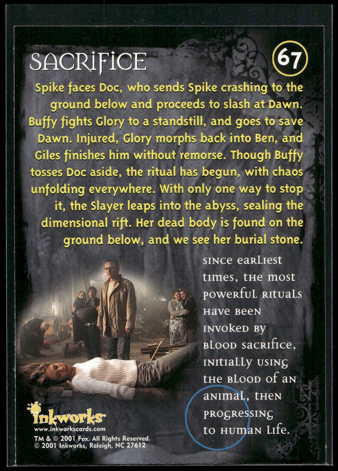 2001 Inkworks Buffy the Vampire Slayer Season 5 #67 Sacrifice