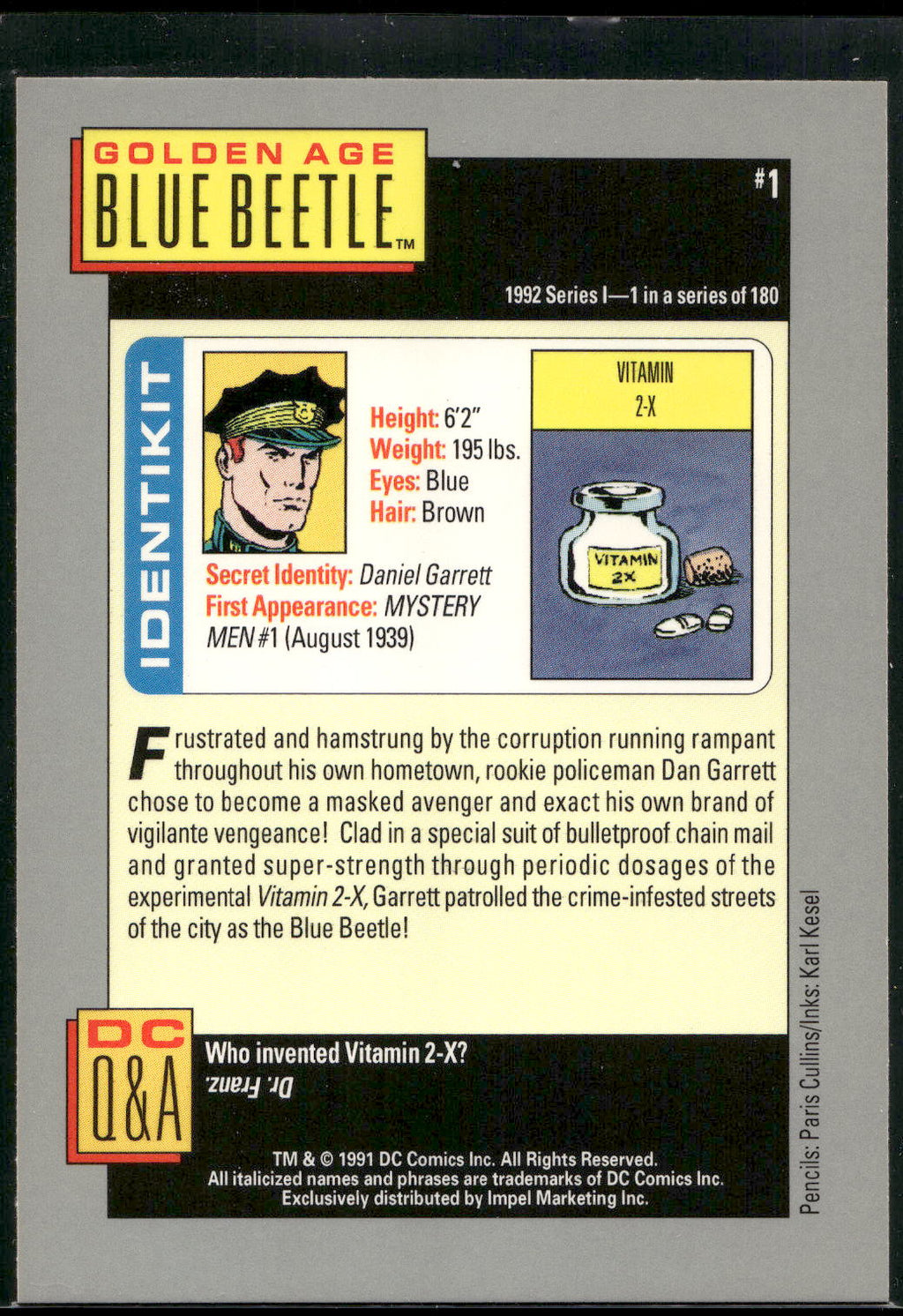 1992 Impel DC Cosmic #1 Blue Beetle
