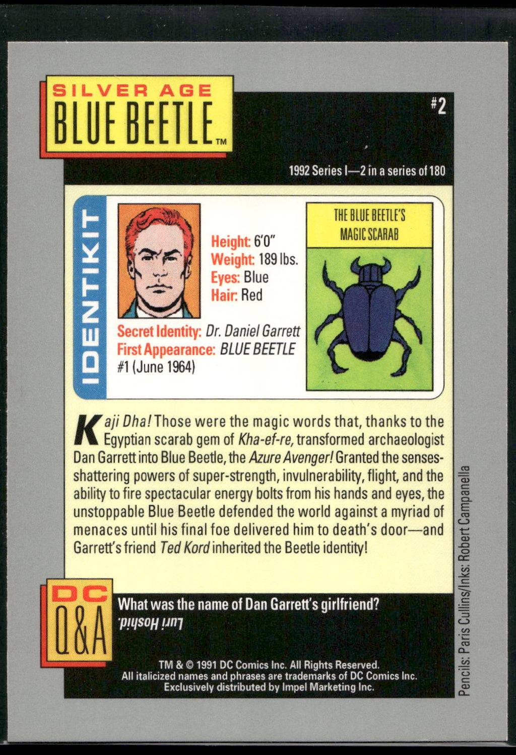 1992 Impel DC Cosmic #2 Blue Beetle