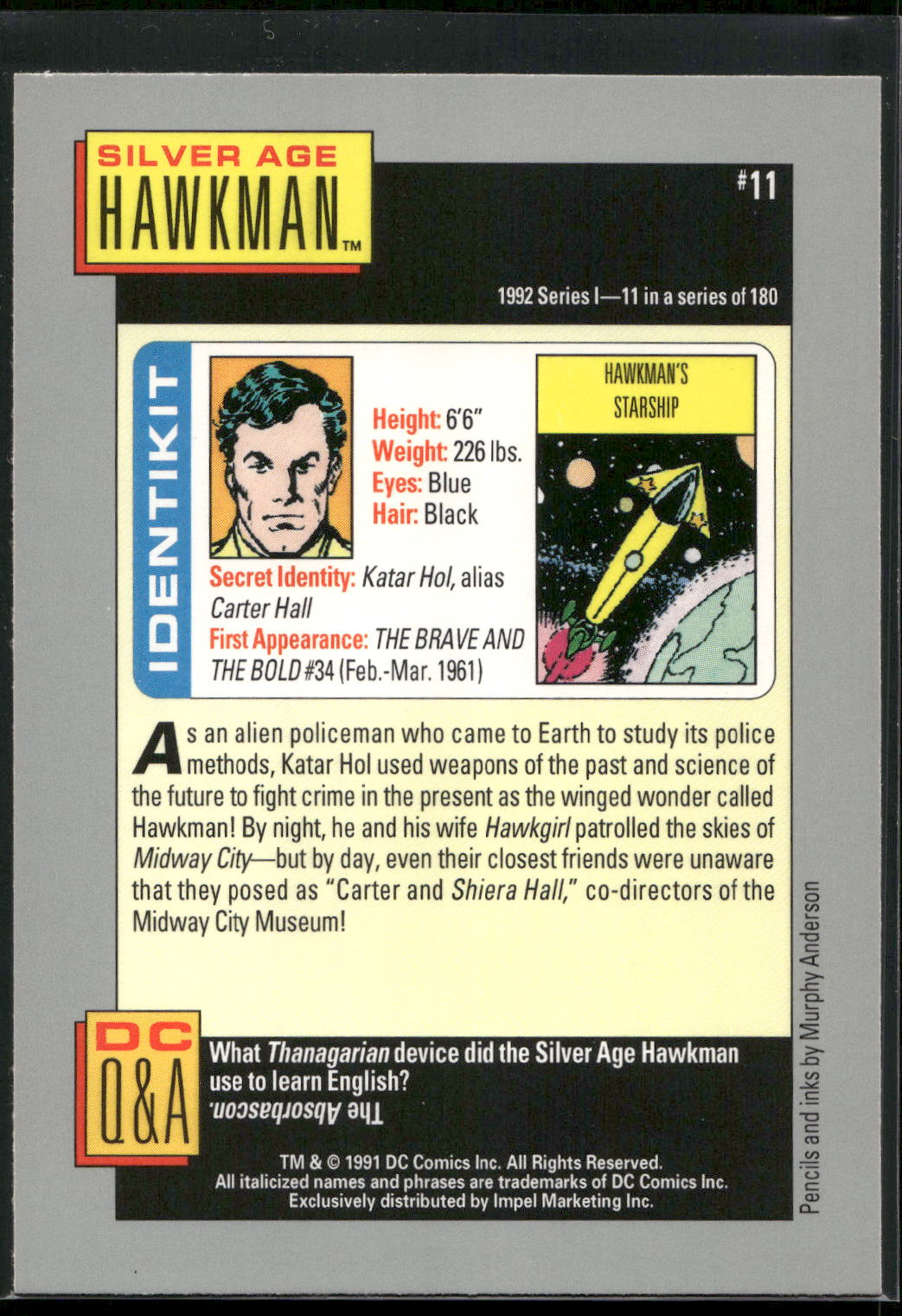 1992 Impel DC Cosmic #11 Hawkman