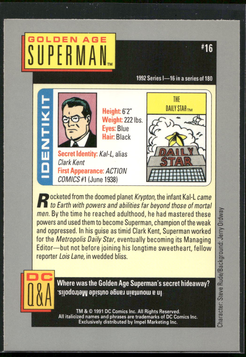 1992 Impel DC Cosmic #16 Superman