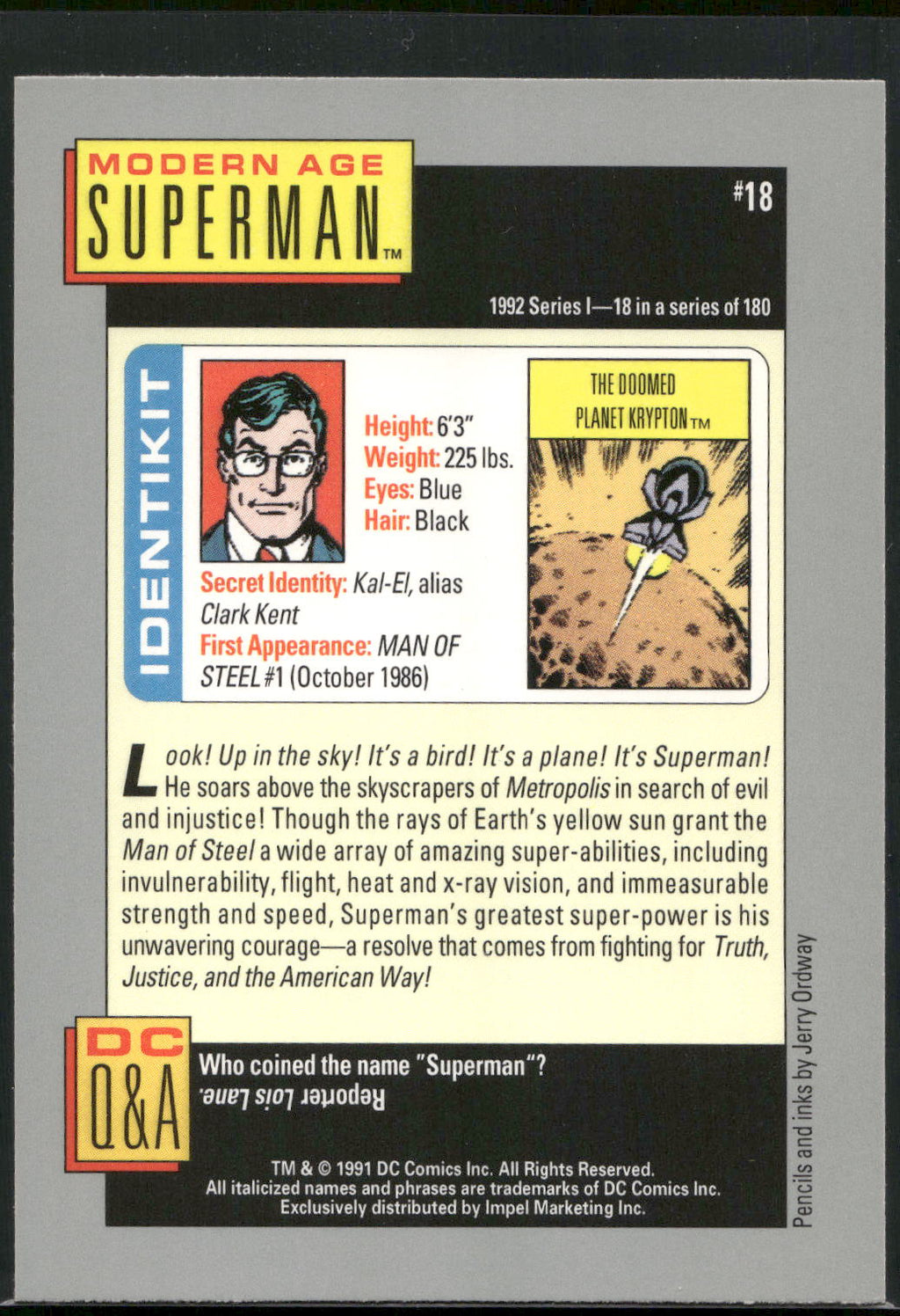 1992 Impel DC Cosmic #18 Superman