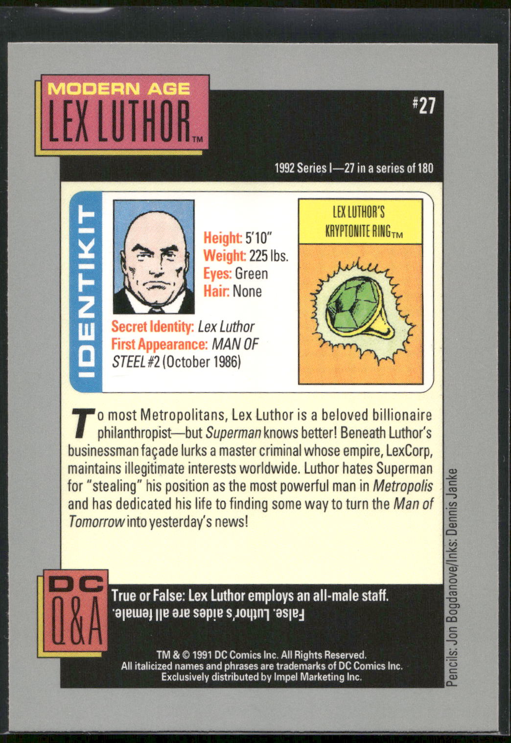 1992 Impel DC Cosmic #27 Lex Luthor