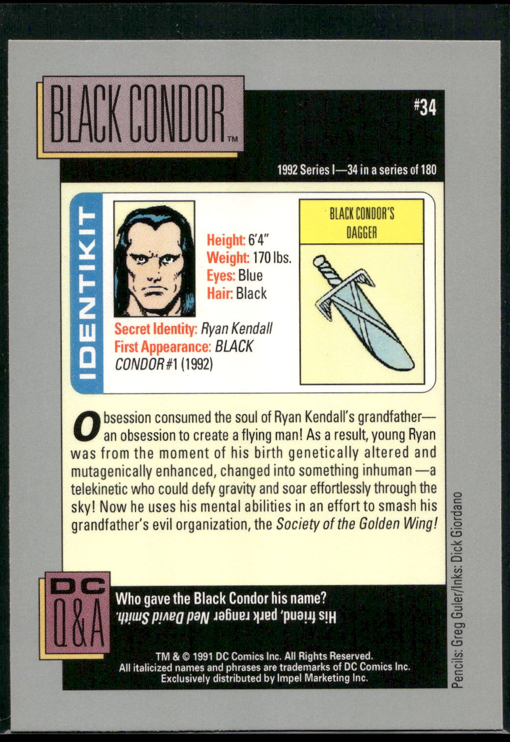 1992 Impel DC Cosmic #34 Black Condor