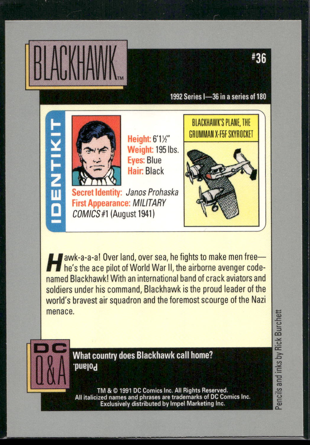 1992 Impel DC Cosmic #36 Blackhawk