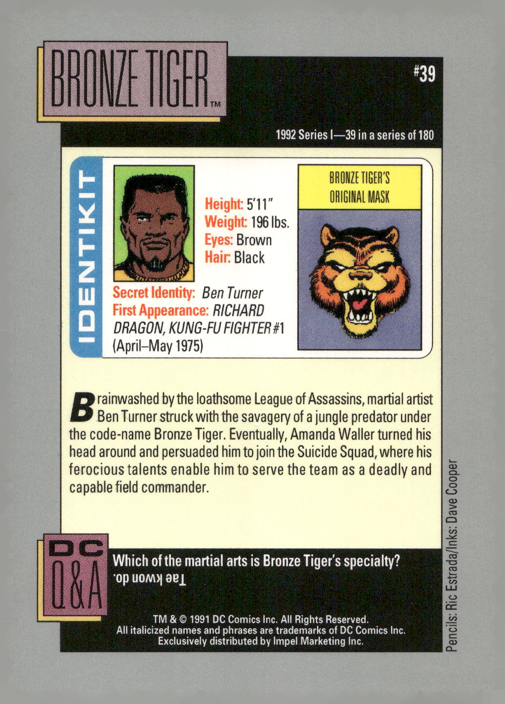 1992 Impel DC Cosmic #39 Bronze Tiger