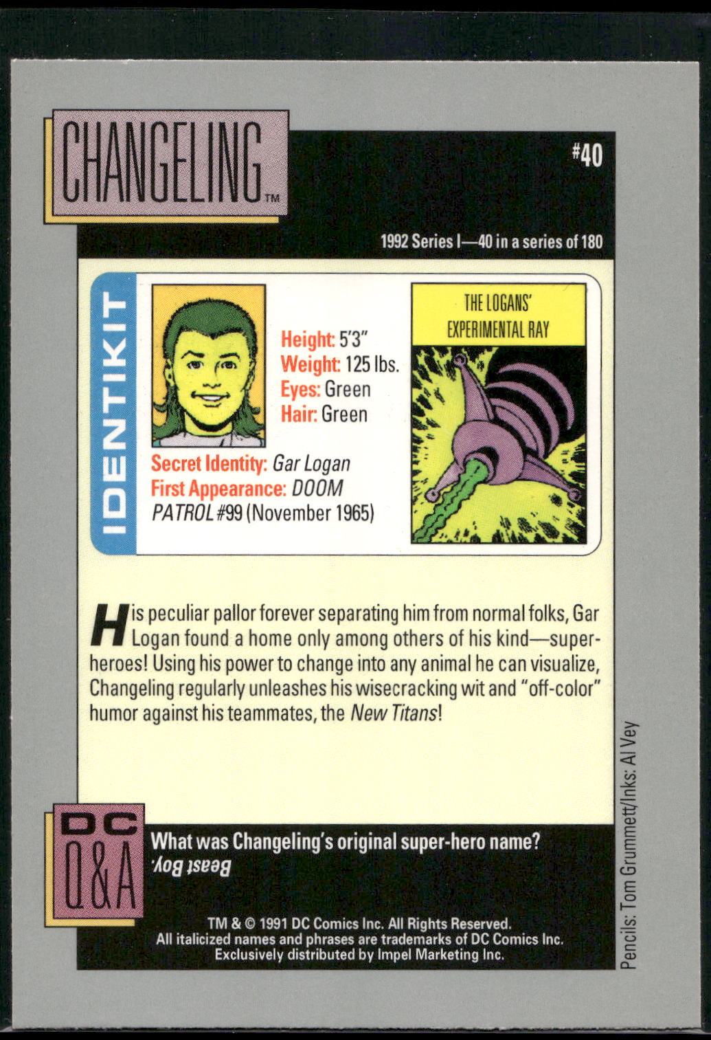 1992 Impel DC Cosmic #40 Changeling