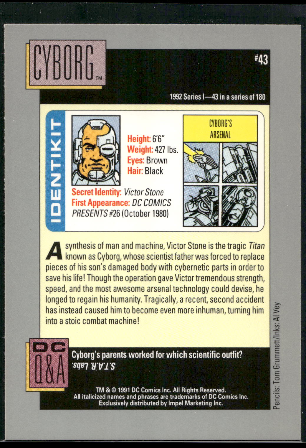 1992 Impel DC Cosmic #43 Cyborg