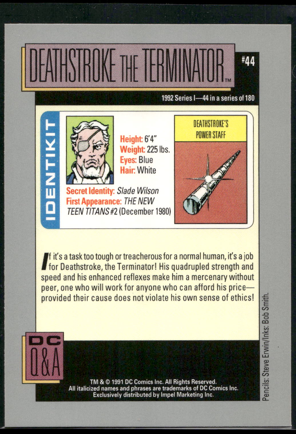 1992 Impel DC Cosmic #44a Deathstroke the Terminator