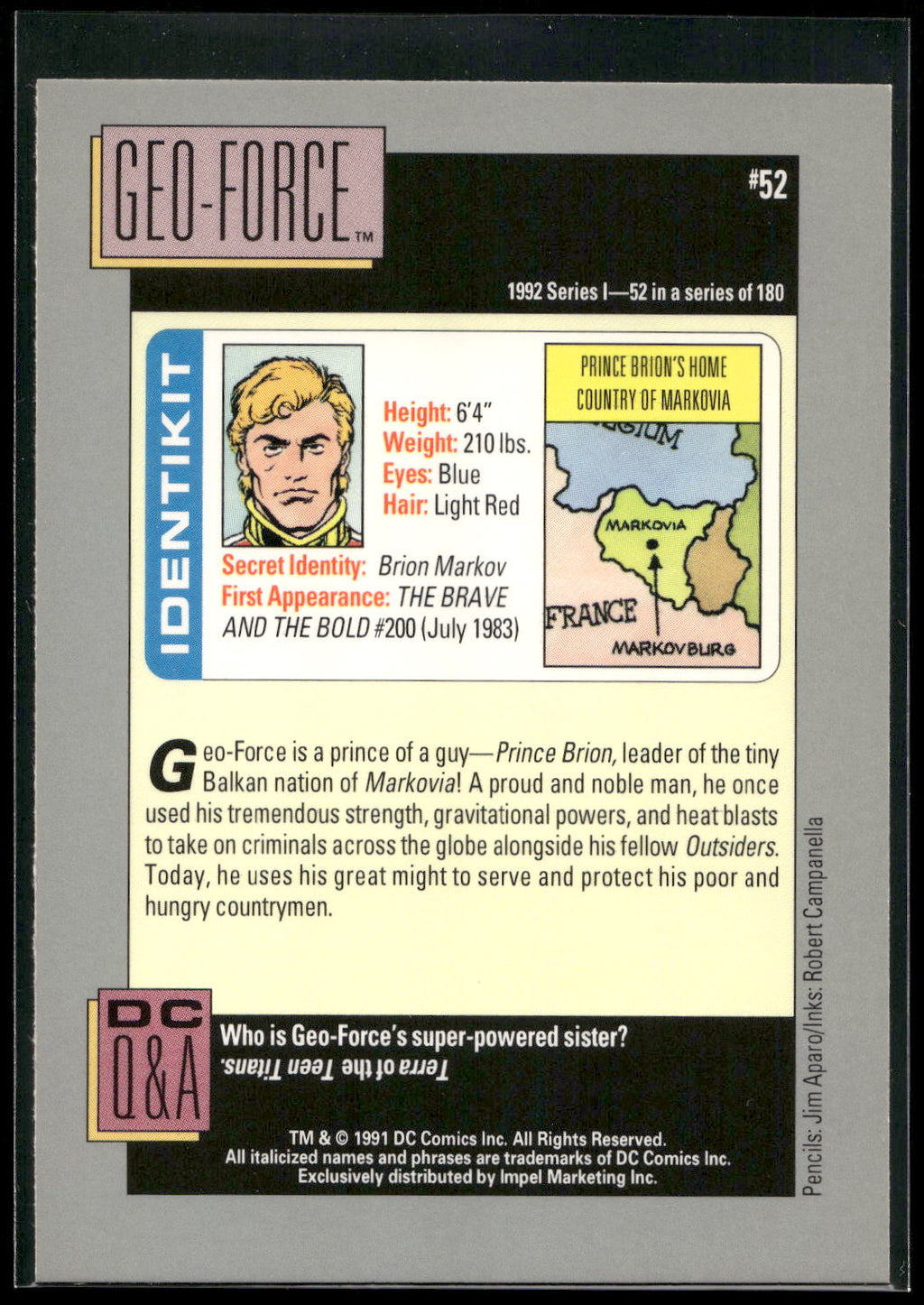 1992 Impel DC Cosmic #52 Geo-Force