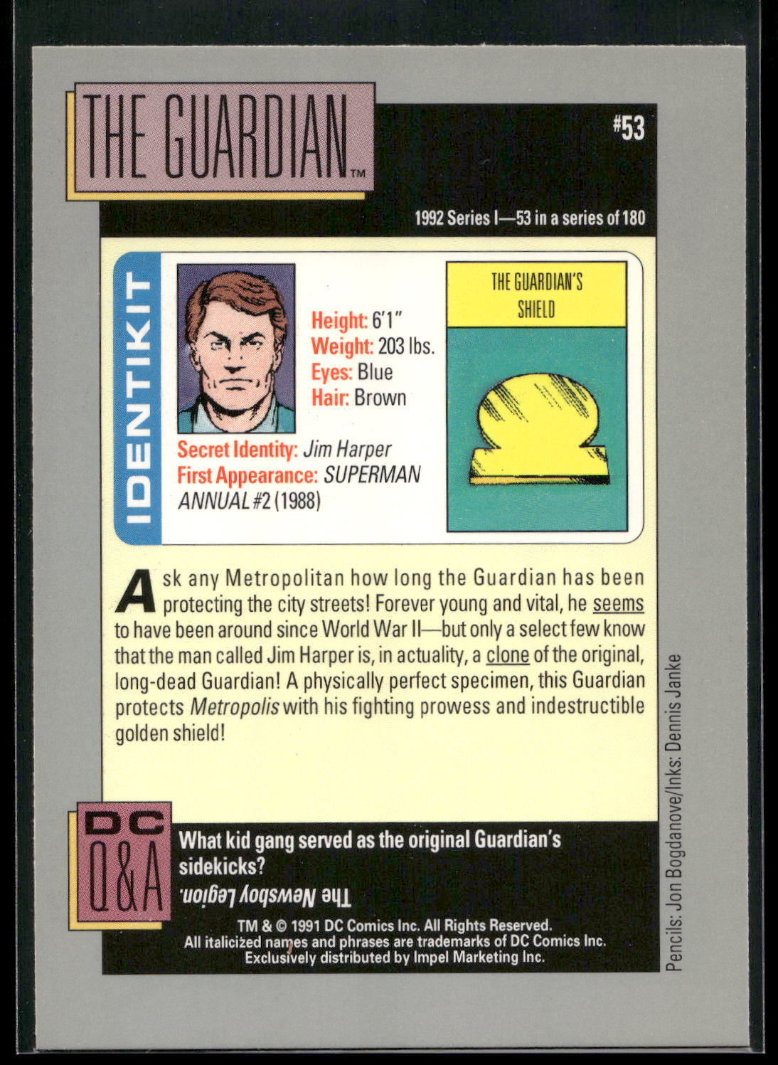 1992 Impel DC Cosmic #53 The Guardian