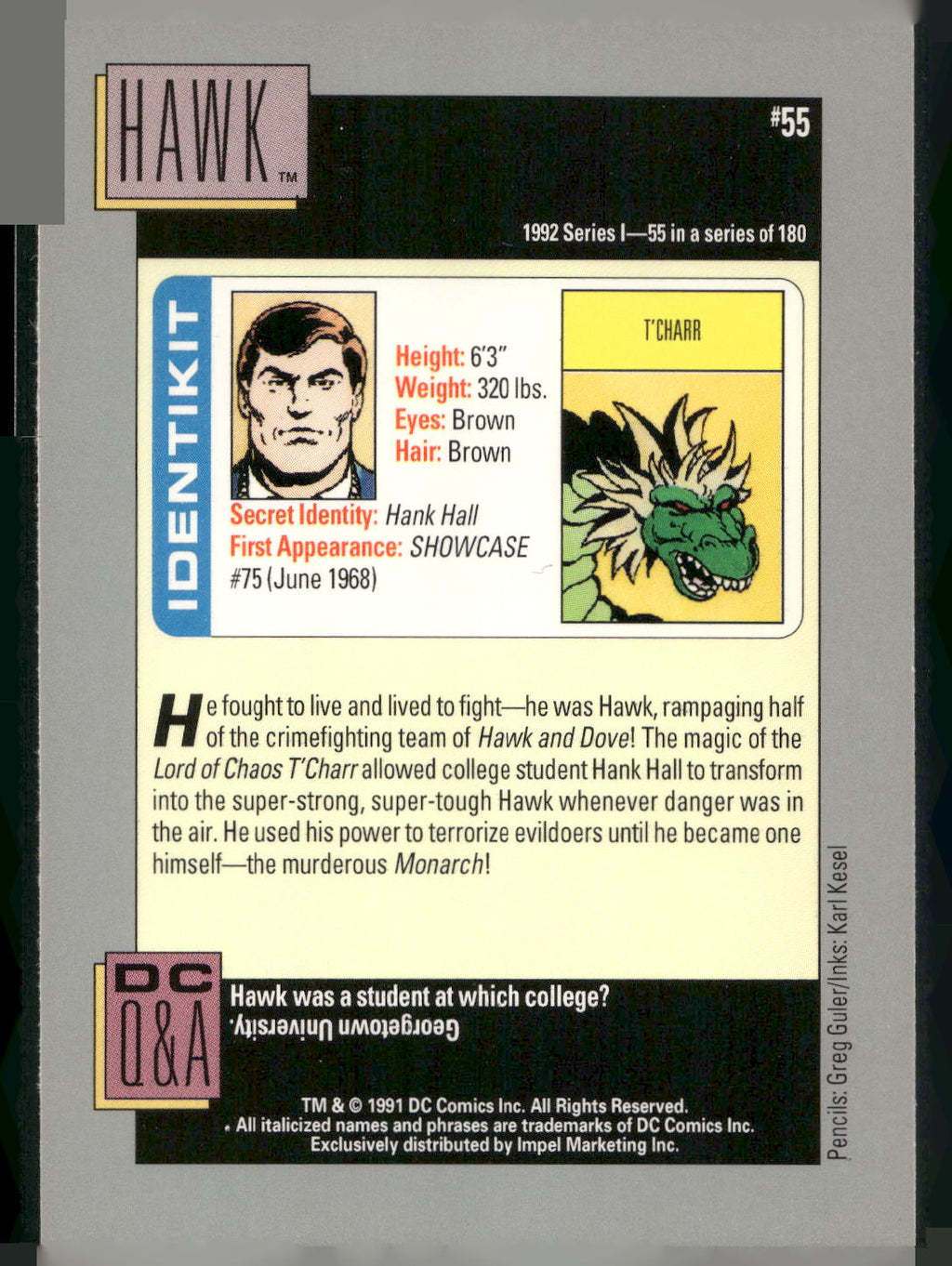 1992 Impel DC Cosmic #55 Hawk