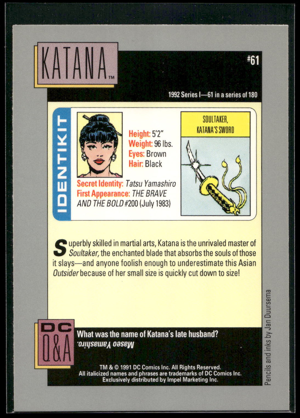 1992 Impel DC Cosmic #61 Katana