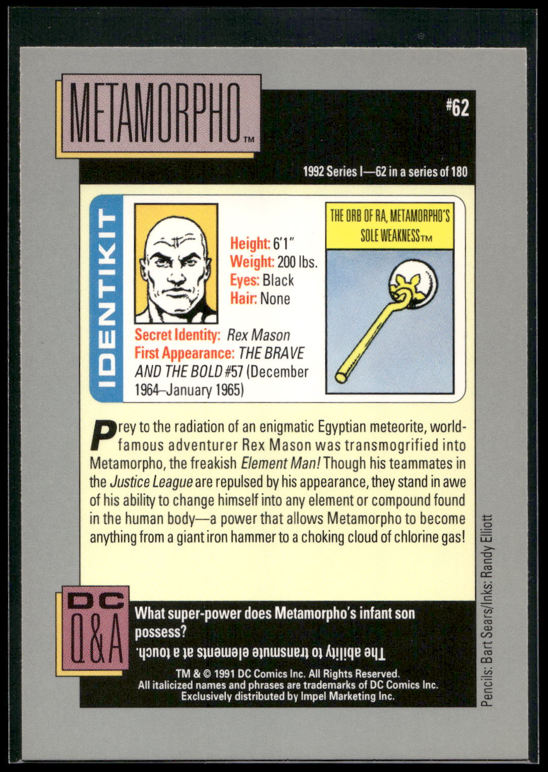 1992 Impel DC Cosmic #62 Metamorpho