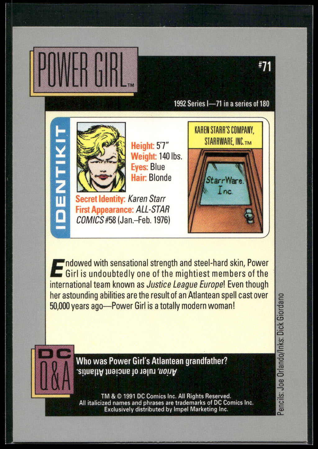 1992 Impel DC Cosmic #71 Power Girl