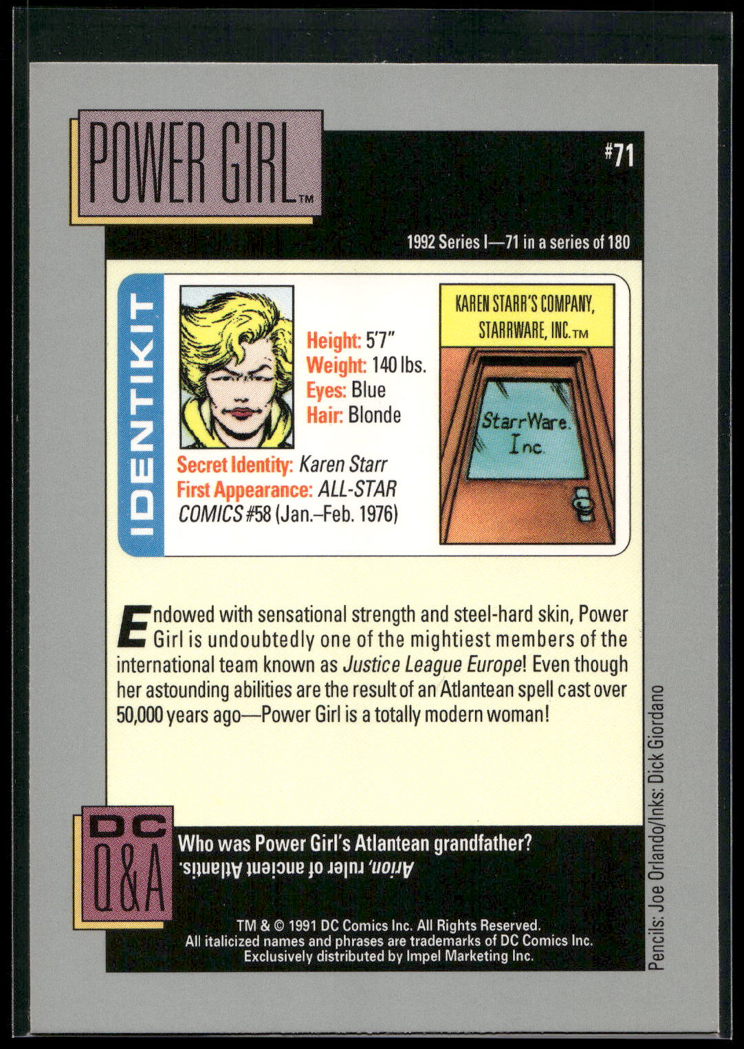 1992 Impel DC Cosmic #71 Power Girl