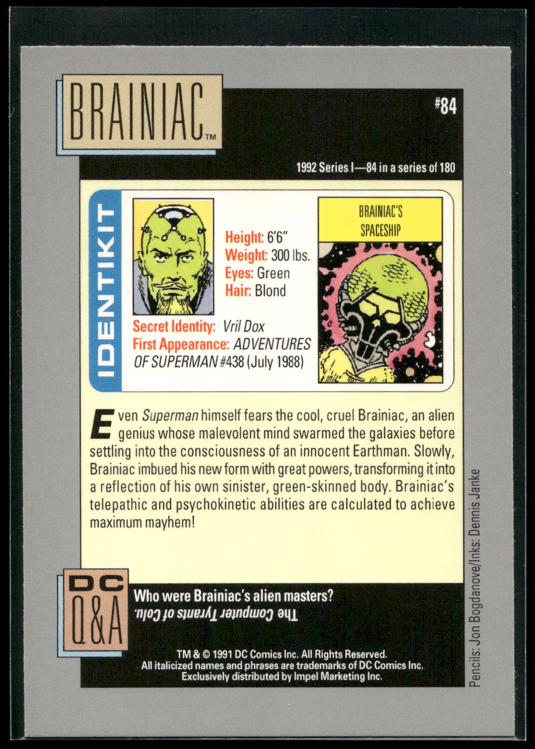 1992 Impel DC Cosmic #84 Brainiac