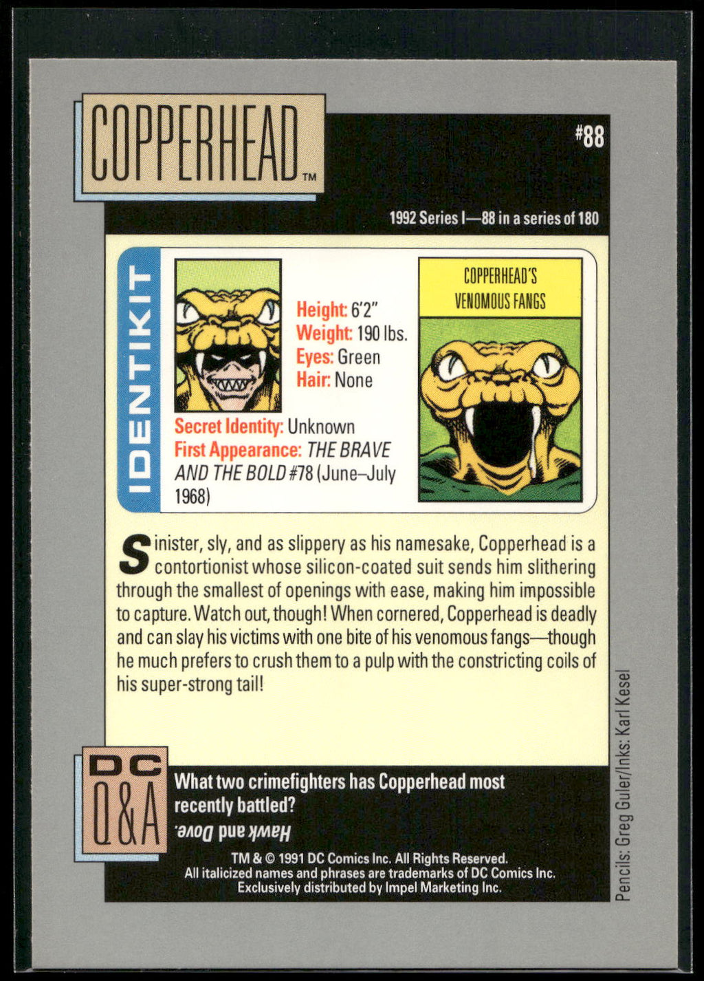 1992 Impel DC Cosmic #88 Copperhead