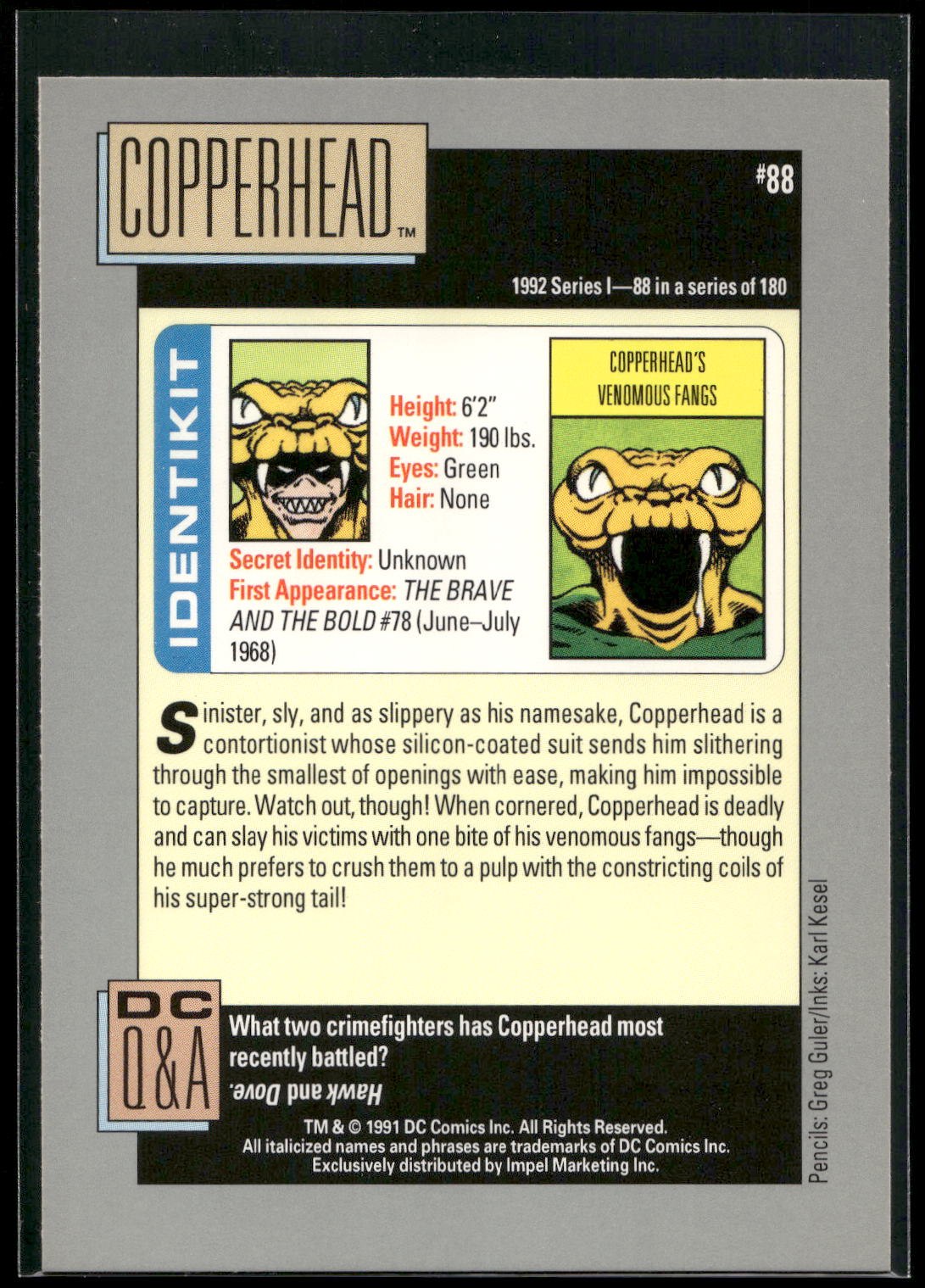 1992 Impel DC Cosmic #88 Copperhead