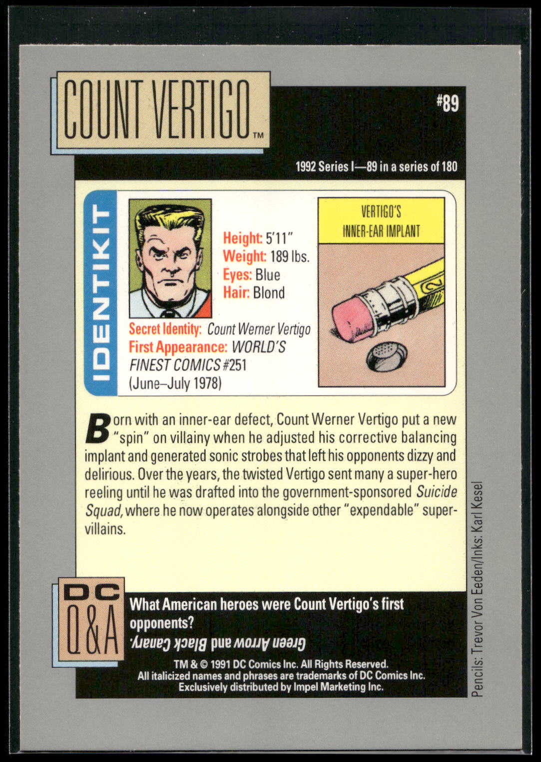 1992 Impel DC Cosmic #89 Count Vertigo