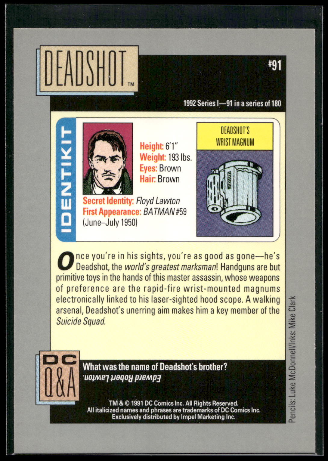 1992 Impel DC Cosmic #91 Deadshot