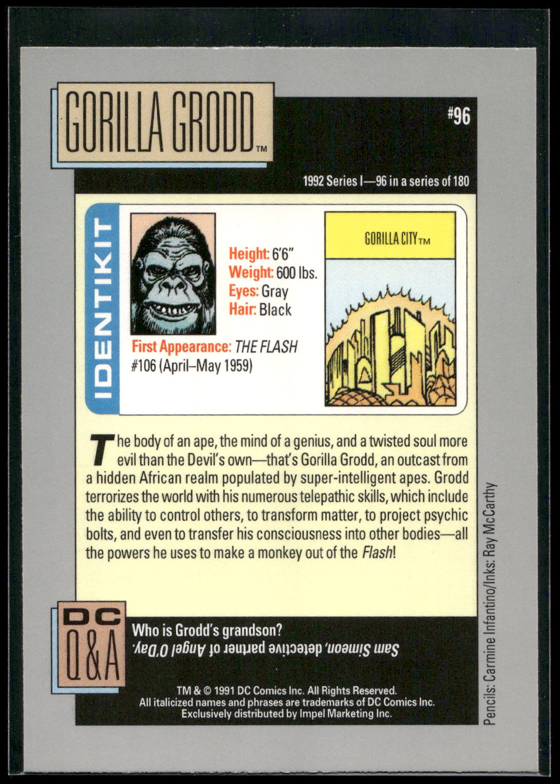 1992 Impel DC Cosmic #96 Gorilla Grodd