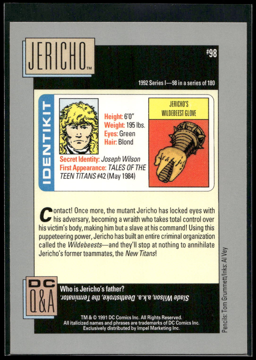 1992 Impel DC Cosmic #98 Jericho