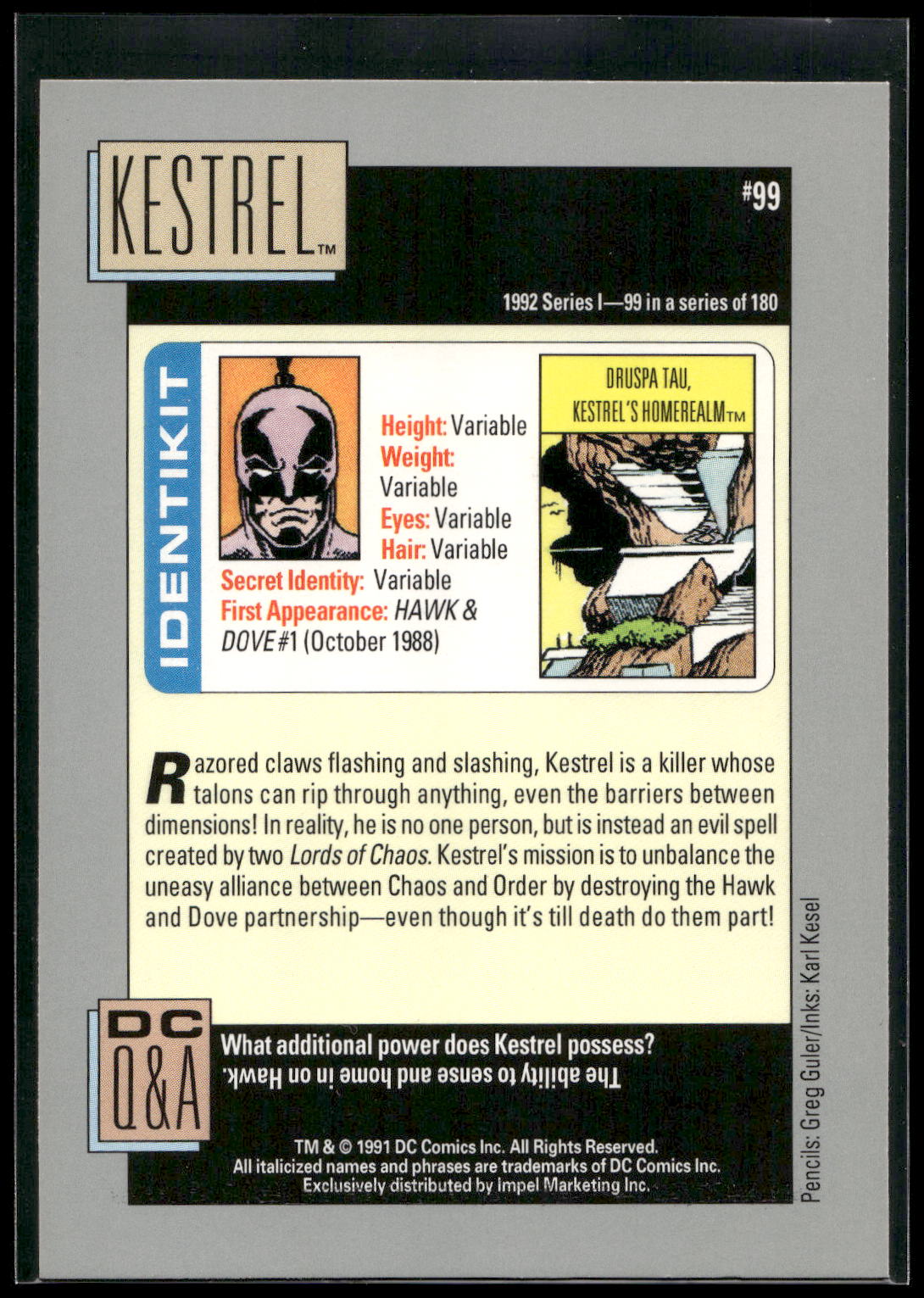 1992 Impel DC Cosmic #99 Kestrel